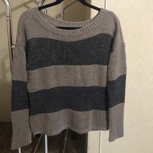 LOFT wool blend brown and sparkle striped sweater